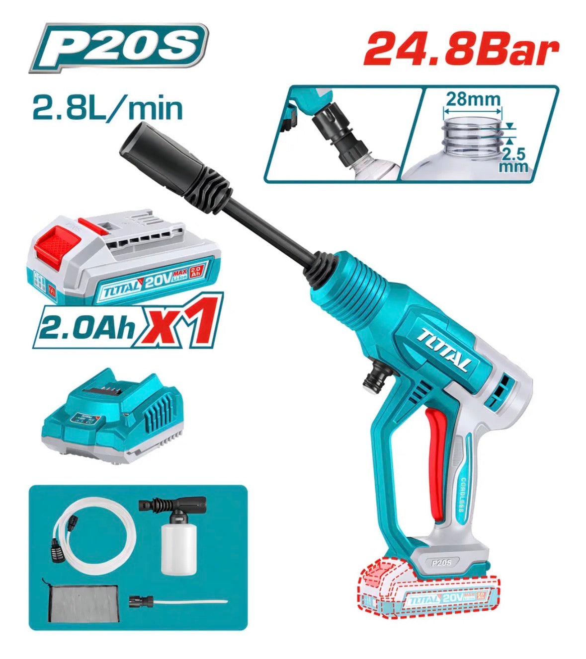 Hidrolavadora Inalámbrica total 20v 1 Bat 1 Car