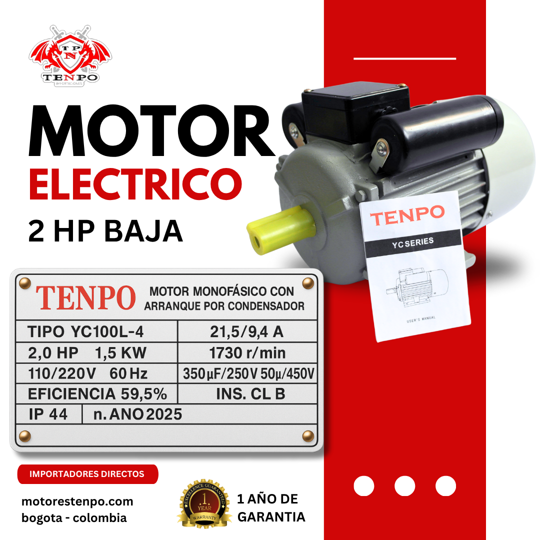 Motor eléctrico 2 HP  baja Tenpo