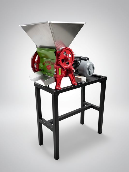 Despulpadora de café eléctrica de 2 chorros con motor ½ HP y mesa metálica, foto de estudio